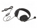 Headphones with microphone | black | USB | 2m | 20Hz&divide;20kHz | 32&Omega;