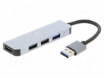 Hub USB | USB A socket x4,USB A plug | USB 2.0,USB 3.1 | grey