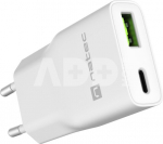 Natec Ribera USB Charger Gan Slim USB 1X USB-A + 1X USB-C 20W | NUC-2376