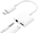 Dvigubas adapteris iPhone Lightning - 3.5 mm ausinėms ir krovikliui