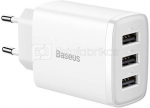 Baseus Compact Quick Charger, 3x USB, 17W (White)