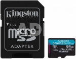 KINGSTON 64GB UHS-I microSD Memory Card with SD Adapter (Class 10, U3, V30)