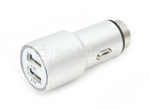 Omega car charger 2xUSB 2100mA Metal, silver (43344)