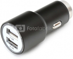 Omega car charger 2xUSB 2100mA Metal, black (43342)