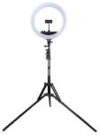 LED žiedinė lempa 34.5cm, su trikoju stovu iki 1.85m, veidrodžiu ir telefono laikikliu, USB
