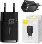 Baseus Compact Quick Charger, 2x USB, 10.5W (black)
