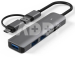 Adapteris USB 3.0 - 3 x USB 3.0, SD, TF