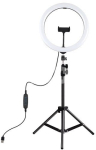 LED žiedinė lempa 30cm, su trikoju stovu iki 1.1m ir telefono laikikliu, USB