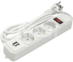 Buitinis ilgiklis 1.8m, 3 lizdai + 2 USB, su jungikliu