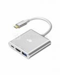 TB Adapter HUB USB C 3w1 - HDMI, USB, PD silver