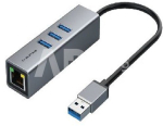 Premium adapteris USB 3.0 - USB 3.0 (3 Ports) + RJ45, 0.15m
