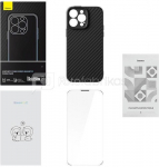 Magnetick&eacute; pouzdro Baseus řady Synthetic Fiber pro iPhone 14 Pro (čern&eacute;)+ tvrzen&eacute; sklo + čistic&iacute; sada