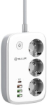 Tellur Smart WiFi Power Strip 3 Outlets, PD30W, QC18W, 2xUSB 2.4A 2500W 10A 2m