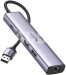 UGREEN 5in1 USB-A to 3x USB 3.0 + RJ45 + USB-C adapter (silver)