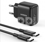N&aacute;stěnn&aacute; nab&iacute;ječka UGREEN CD250, 25 W, USB-C (čern&aacute;) + kabel USB-C na USB-C, 2 m (čern&yacute;)