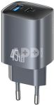 CC290 T66 45W GaN 1xUSB-A 1xUSB-C Grey