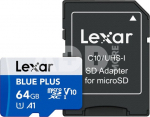 Lexar microSDHC Blue Plus UHS-I with SD adapter, up to 100MB/s read C10/A1/U3 (V30) 64GB