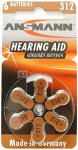 1x6 Ansmann Zinc-Air 312 (PR 41) Hearing Aid Batteries