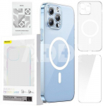 Pouzdro na telefon Baseus Magnetic Crystal Clear pro iPhone 13 Pro (průhledn&eacute;) s ochrann&yacute;m krytem displeje z tvrzen&eacute;ho skla a čistic&iacute; sadou