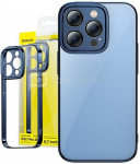 Sada průhledn&eacute;ho pouzdra Baseus Glitter a tvrzen&eacute;ho skla pro iPhone 14 Pro Max (modr&aacute;)