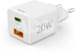 00201991 Fast Charger 1x USB-C 1x USB-A, Mini Charger, PD, 20W, White