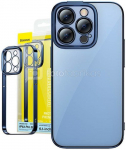 Sada průhledn&eacute;ho pouzdra Baseus Glitter a tvrzen&eacute;ho skla pro iPhone 14 Pro (modr&aacute;)