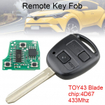 433Mhz 2 nupuga auto kaugjuhtimisv&otilde;ti 4D67kiibi ja TOY43 teraga, mis sobib Toyota RAV4 Prado Tarago Kluger Avensise 2003-2010 jaoks