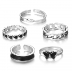 5TK Vintage h&otilde;bedase v&auml;rvi metallist s&otilde;rmusekomplekt naiste must liblikas trendikad ehted