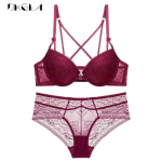 DKGEA eest sulguv rinnahoidja Push Up Lace naiste seksikas aluspesu komplekt 75A burgundiapunane