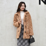 S&uuml;gistalvine uus kasukas naiste keskmine pikk naarits harjatud plush villane k&otilde;rge S kohv