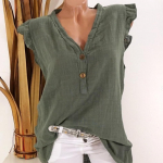 N&ouml;&ouml;bid V kaelus Pluss suuruses &uuml;hev&auml;rviline puuvillane linane pluus Naiste avar s&auml;rk XL armee roheline v&auml;rv