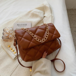 Yogodlns Texture Rhombus &Uuml;hev&auml;rviline klapiga &otilde;lakott naistele Ketid Decors Satchel Crossbody kott 26x10x18cm pruun