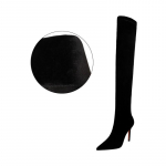 Naiste Euroopa ja Ameerika mood lihtsad talvised k&otilde;rge kontsaga seemisnahast &otilde;hukesed p&otilde;lvesaapad 43 soe must v&auml;rv