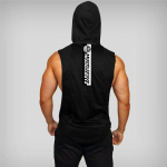 Muscleguysi kulturisti kapuutsiga lahtised hingavad vestid, mood spordijooks, varrukateta T-s&auml;rgid M must