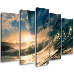 Viieosalise pildiga l&otilde;uenditr&uuml;kk Waves Sea Sun 100x70 sinine