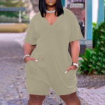 (Qunide) Suvine plusssuuruses V kaelus, l&uuml;hikeste varrukatega tasku, p&otilde;lvitasku, vabaaja kombinesoon naistele S roosa