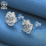925 Silver Rose Flowers Stud K&otilde;rvar&otilde;ngad Ehted