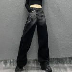 Mustad gooti t&auml;navar&otilde;ivad naiste teksad S&uuml;gisene Harajuku Vintage k&otilde;rge v&ouml;&ouml;kohaga teksap&uuml;ksid naiste grunge laiad p&uuml;ksid, naiste L must
