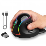 Vertikaalne laetav 3200 Dpi juhtmevaba hiir, 2,4 g RGB m&auml;nguri ergonoomilised hiired k&auml;etoega kaasaskantav m&auml;ngurihiir must