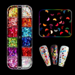 Nail Glitter Sequins 12 grid/box Wood pulp Irregular Flakes Nail Glitters Shiny Laser Multicolor Nail Art Decoration