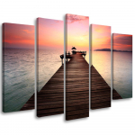 Viieosalise pildiga l&otilde;uendiprint Footbridge beach mere p&auml;ikeseloojang 100x70 lilla