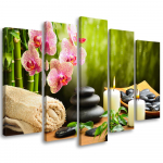 Viieosalise pildiga l&otilde;uendiprint Zen Bamboo Stones Flowers 100x70 mitmev&auml;rviline