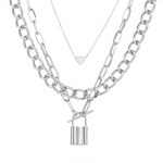 Y2K lukuga kaelakee, moodne kahekihiline kettkaelakee, meeste punk-kett, tabaluku ripats-kaelakee kuld