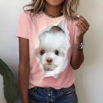 Naiste T-s&auml;rgi s&auml;rk, kollane, roosa, sinine koer, 3D-printimine l&uuml;hikeste varrukatega, igap&auml;evane n&auml;dalavahetus, tavaline &uuml;mar kaelus. S