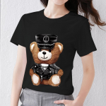 Suvised naiste T-s&auml;rgid Kawaii Cartoon kaisukaru mustriga naiste topid, mustad, sobivad O-kaelusega l&uuml;hikeste varrukatega s&auml;rgid, riided XXXL