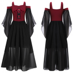 Laste t&uuml;drukute renessansikost&uuml;&uuml;m Halloweeni cosplay vintage dress up K&uuml;lmad &otilde;lapitsiga kleidid 11-12 Years burgundiapunane