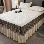 Paksendatud puuvillane printsessi stiilis pitsist voodiseelik, kolmeosaline komplekt 1,8 m/1,5 m/2,0 m libisemiskindel voodi 120*200cm beež