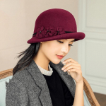 Naiste talvem&uuml;ts 1920. aastate Gatsby stiilis lillega soe villane Fedora talvem&uuml;ts Naiste kirikum&uuml;tsid Cloche Bonnet Femme vilt Fedoras 55-58cm