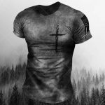 Vintage Jesus Cross Print meeste T-s&auml;rgid Suvised pol&uuml;estrist hingavast &uuml;mmarguse kaelusega lahtised l&uuml;hikesed varrukad pluss suuruses Rock Street Tops M