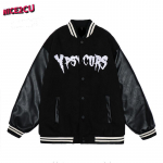 PU-nahast tikitud tikitud pesapalli hip-hop jope Kevad-s&uuml;gis t&auml;navar&otilde;ivad paarile lahtised vabaaja jakid M must